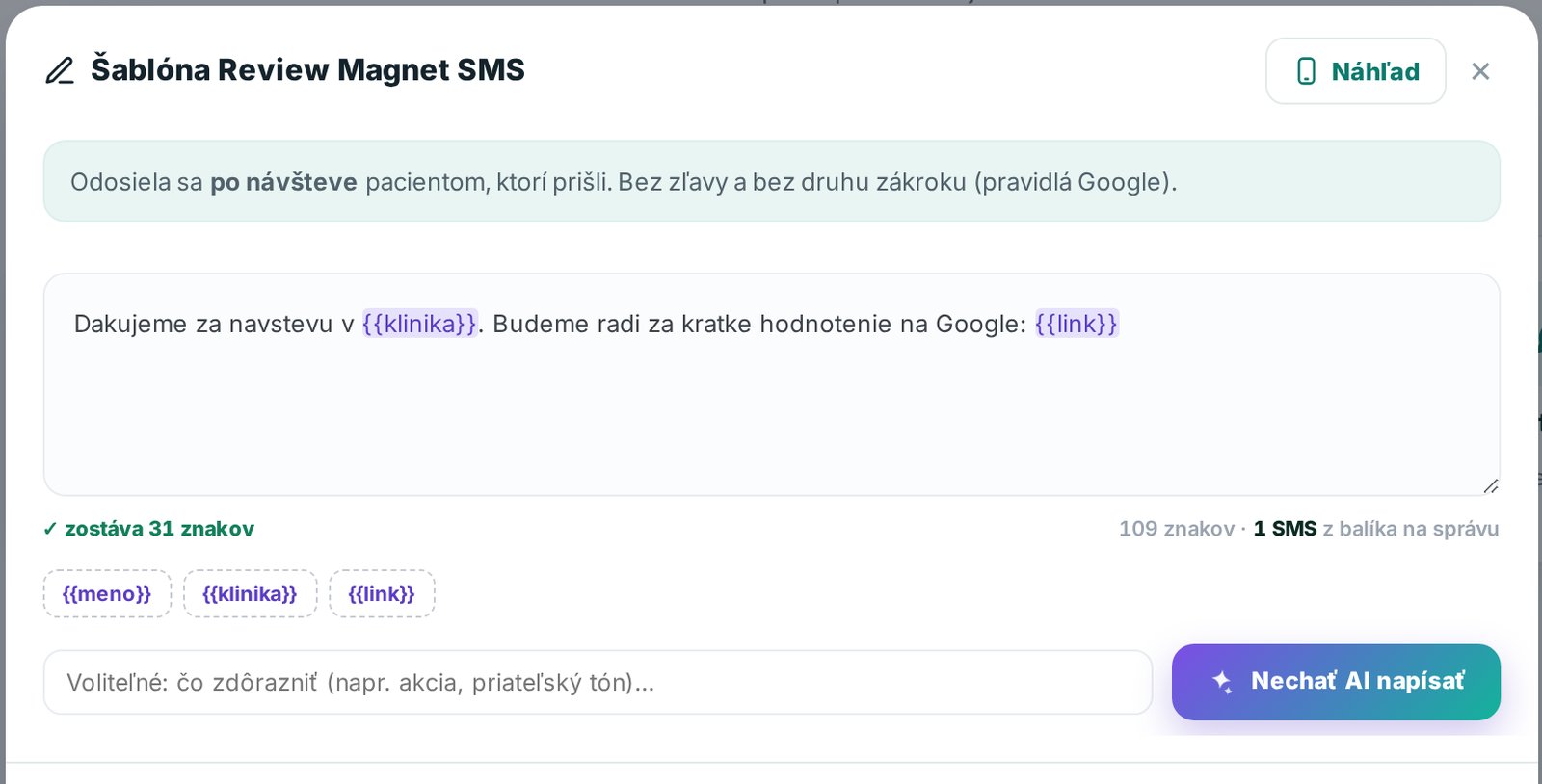 Šablóna SMS