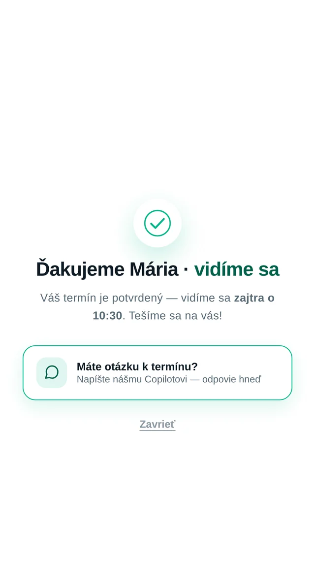 2. Klikne „Prídem“ — termín je potvrdený