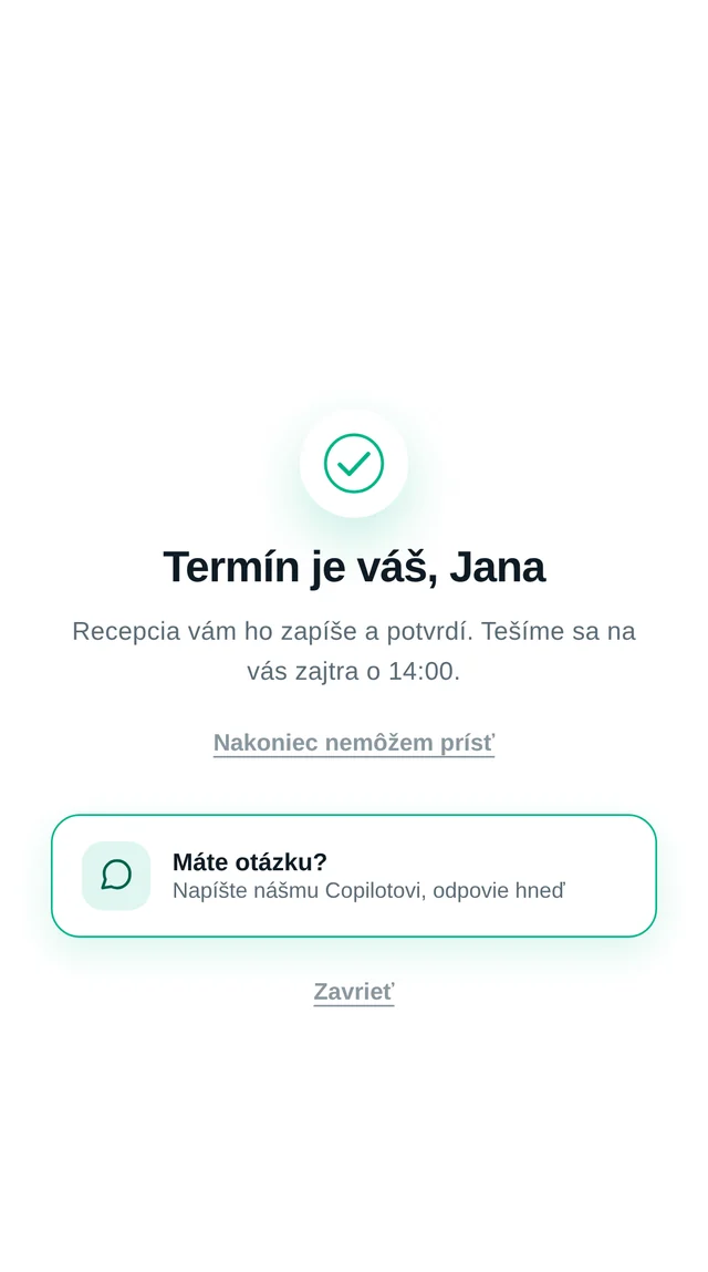 2. Klikne „Beriem termín“ — termín je jeho