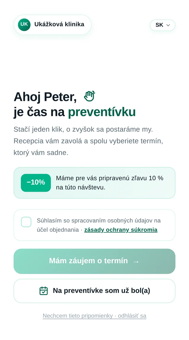 1. Pacient otvorí pozvánku zo SMS