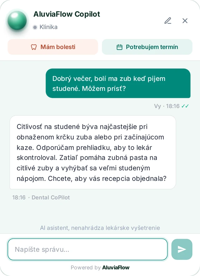 Dentálny Copilot — ukážka z AluviaFlow